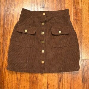 SHEIN Brown Corduroy Mini Skirt with Buttons